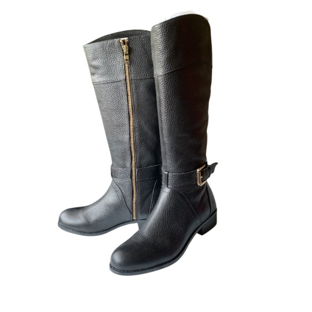 Landsend Women Pebble Leather Classic Tall Riding Boots Gold Hardware 1.5â Heel